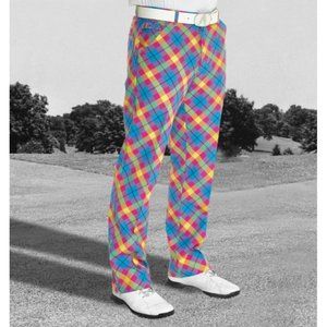 Royal and Awesome Mens blue Trippy Tartan Plaid Golf pants size 32